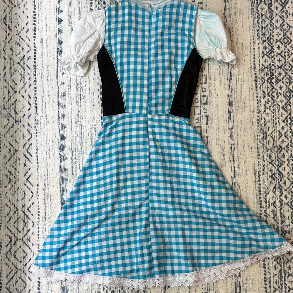Oktoberfest Blue Gingham Kid or XS adult Costume Dress with Ruffled Blouse